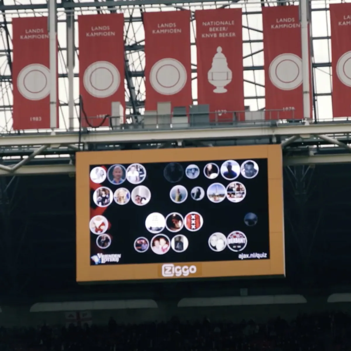 FanCam faces on the big screen at the Johan Cruijff ArenA
