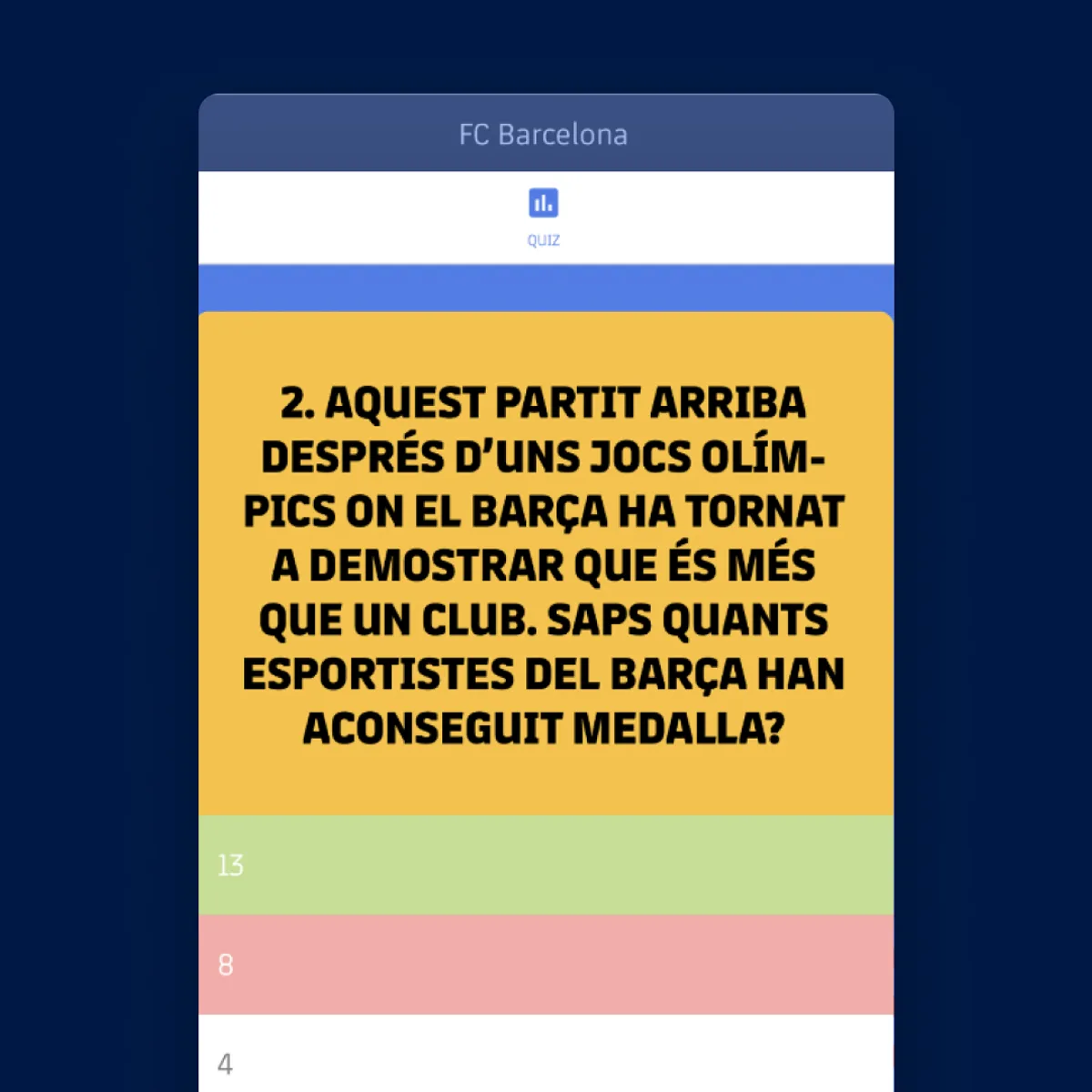 A quiz question in FC Barcelona colours on a fan’s phone