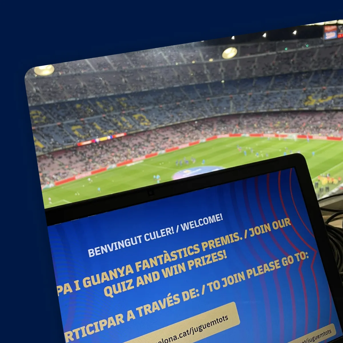 The control position at Camp Nou, welcome screen ready for kick-off