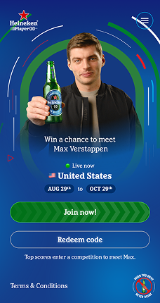 Player 0.0 entry screen: win a chance to meet Max Verstappen, United States edition