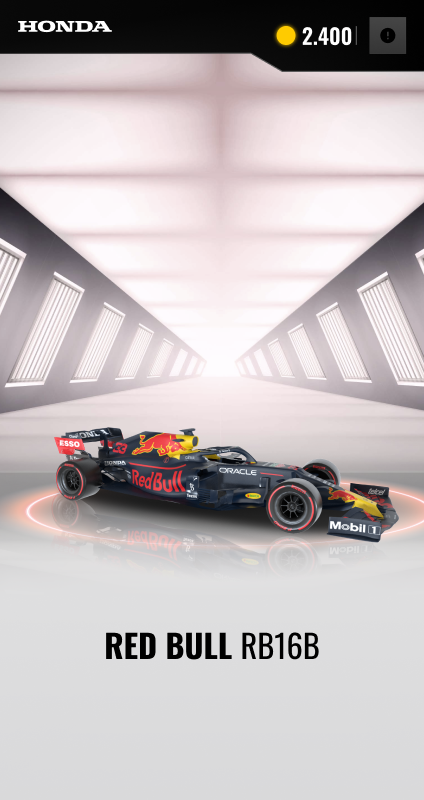 Car-select screen showing the Red Bull RB16B